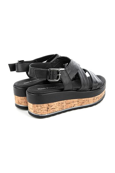 Hush Puppies مماسي ( 624234 ) - صندل نسائي أسود بنعل تشريحي وإبزيم مربوط
