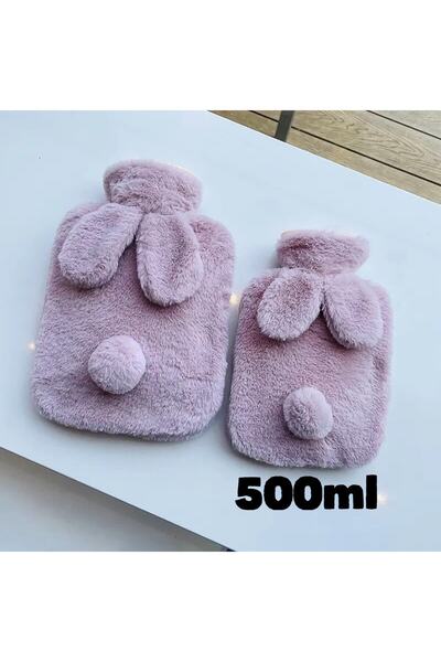 Sevimli Tavşan Polar Kılıflı Sıcak Su Torbası Termofor 500ml Pembe