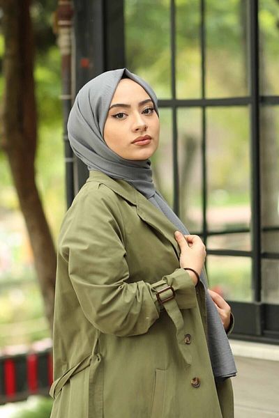 Organic Hijab Cotton Crash Jazz Shawl Model - Σκούρο Γκρι