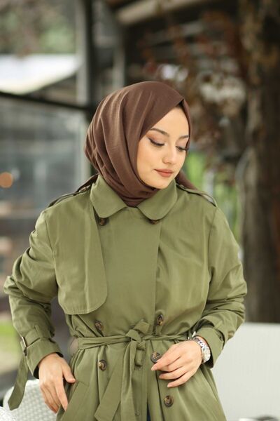 Organic Scarfs موديل شال حجاب قطن كراش جاز - بني