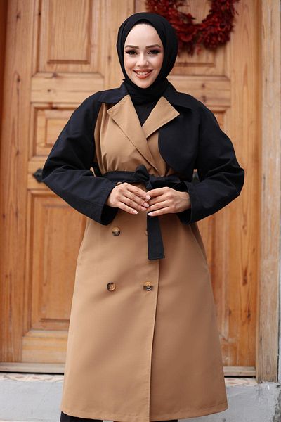 MİSSKAYLE Camel 4435 - Sleeve Garnished Trench Coat