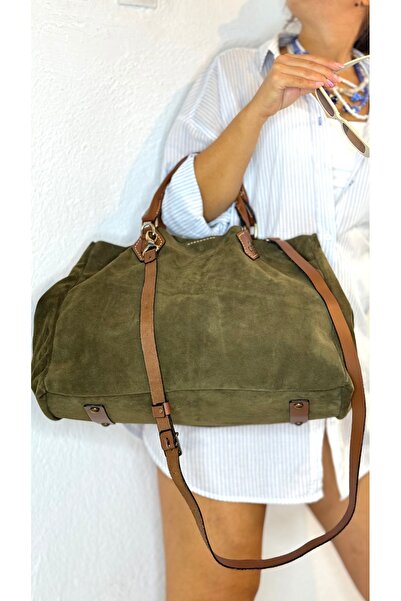 Tuvita Collection Bodrum %100 Gerçek Süet Deri El Yapımı Haki Yeşil Taba Büyü...