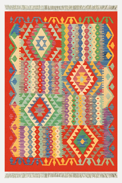 kilim home Cotton 85 Ethnic Coral Color Vintage Boho Style Cotton Rug