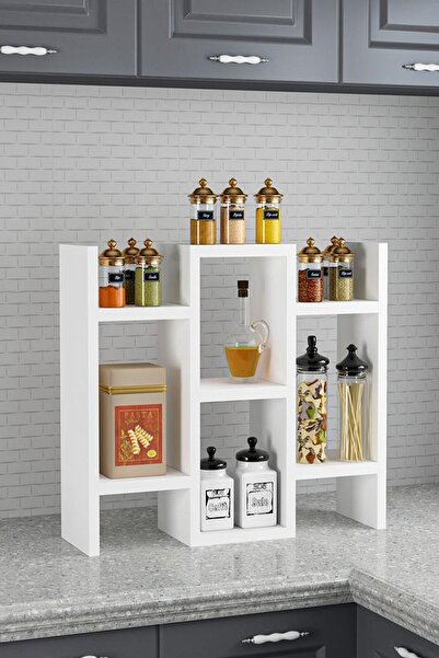KARNAVAL HOME Karnaval Beyaz Renk 3 Katlı 7 Raflı Modern Ahşap Mdf Tezgah Üst...