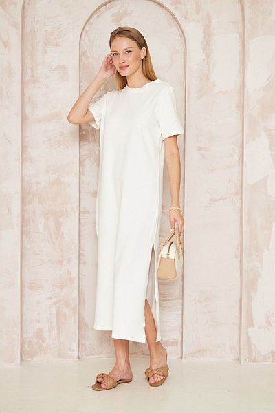 Pasaklı Giyim Rochie de bază cu mânecă scurtă, albă, cu nasturi pe umăr și fante, sport casual 3618260