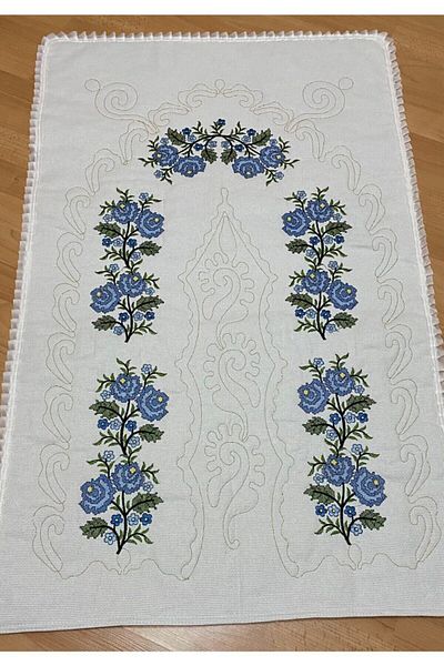 AYHANHOME Dowry Canvas Stitch Etamină Brodat 100% Bumbac In Crem*albastru Covor Rugăciune