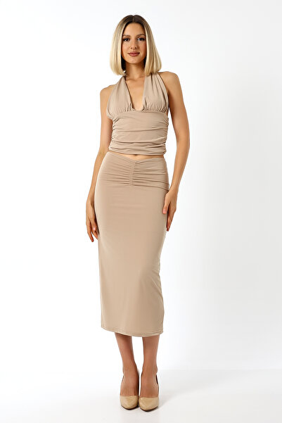 DeChival Fusta căptușită cu lungime maxi - 82 cm, lungime întreagă/secretă, detaliu cu șnur în față