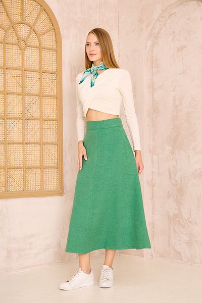 Pasaklı Giyim Fusta midi verde Benetton pentru femei - strânsă, textura ștampilă, talie înaltă, kilograme cu buzunare 3461210