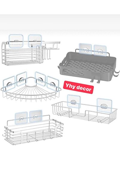 YHY DECOR Αδιάβροχο με ισχυρούς γάντζους - Αυτοκόλλητη γωνία και ράφι ντους μπάνιου