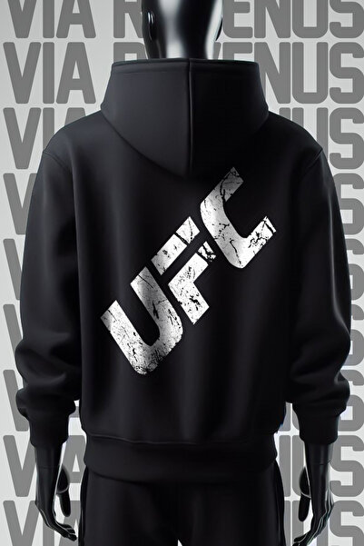 Vordevia Hanorac negru cu glugă UFC, imprimat față și spate, cu 3 fire, croia...