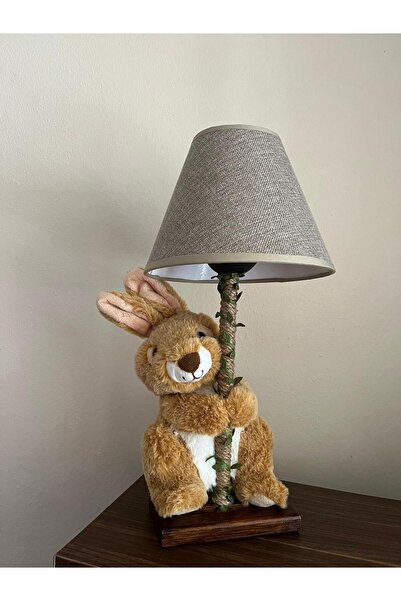 Tiny Desing Accessorıes Peluş Oyuncaklı Halat Abajur (Bebek&Çocuk odası) (Tavşan) Kahverengi-Gri