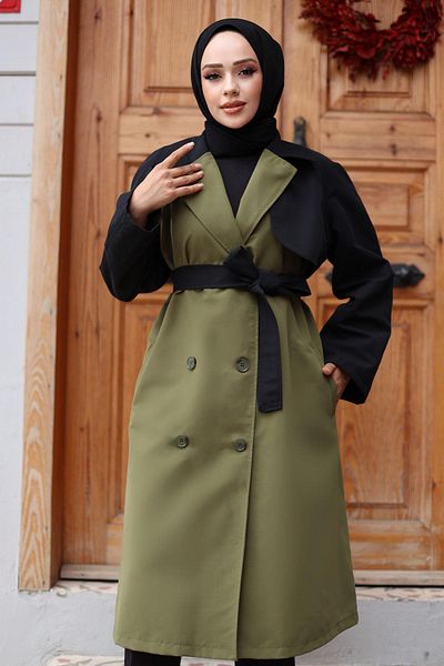 MİSSKAYLE Khaki Trench Coat 4435 - Garnished Sleeve
