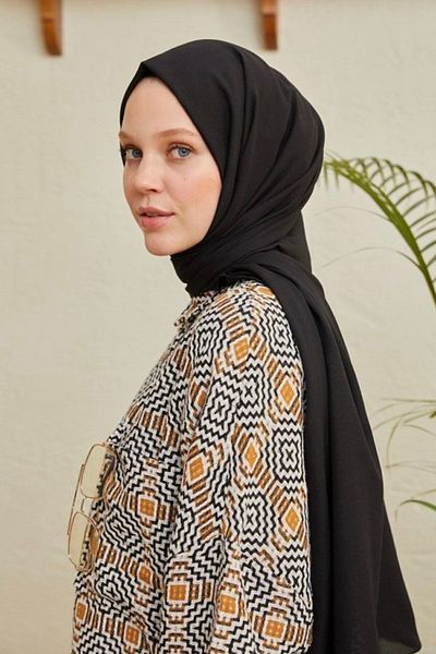 Mides scarf Hijab Cotton Crash Jazz Shawl Model-μαύρο