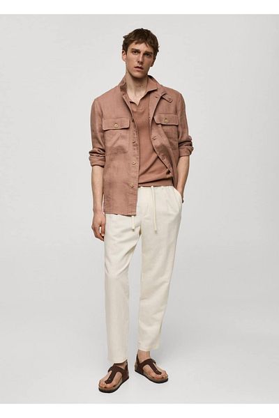 MANGO Man Slim fit plátěné kalhoty v pase se stahovací šňůrkou