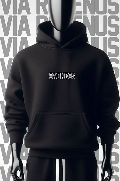 Vordevia Φούτερ Sadness Printed Black Hooded - 3 Thread Wide Fit
