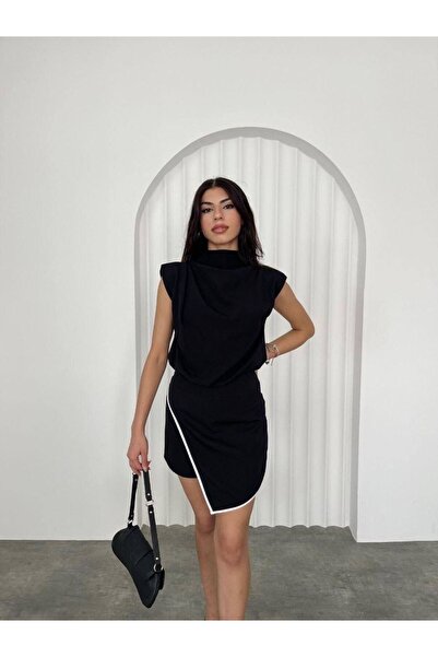 nisshop Sırtı Düğmeli Asimetrik Elbise Tulum