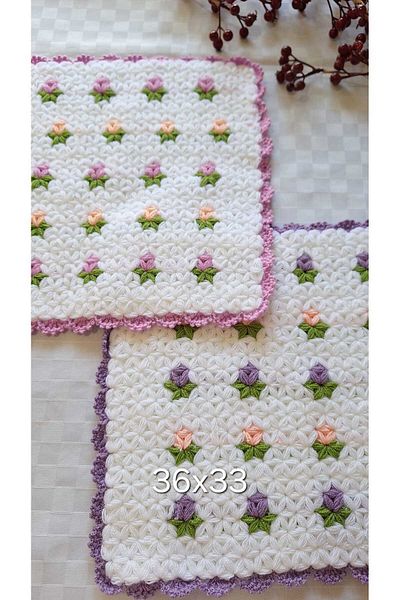 SOUL BY A&B Lilac Lilac 2-Piece Bath Washcloth - Soft Hand-Knitted Bath Washcloth with Tulip Pattern and Flowers