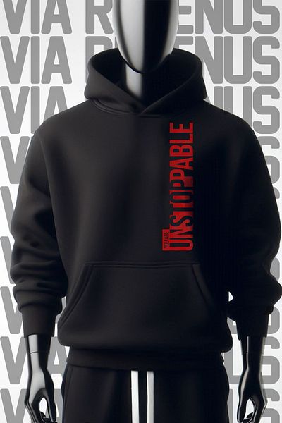 Vordevia Черен суитшърт с качулка и щампа Unstoppable - 3 прежди, широк модел