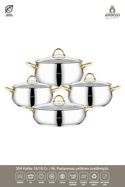 Amboss Stone Gold 8 Pieces - Stainless Steel and Induction Base Cookware Set