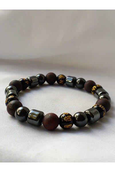 Alsade سوار فنغ شوي OM مانترا ريد جاسبر أونيكس هيماتيت مغناطيسي لتوازن الطاقة...