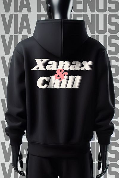 Vordevia Xan*x and Chill - Φούτερ με φαρδιά μαύρη κουκούλα με 3 νήματα με στάμπα μπροστά και πίσω