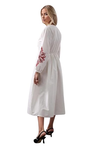 Cassime Rochie boemă de in alb roșu - guler tăiat