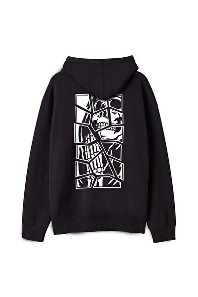 Ghedto Hanocă neagră unisex cu glugă, cu craniu, supradimensionată