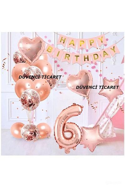 DÜVENCİ TİCARET Rose Gold Transparent Confetti Detailed Wet Balloon Set