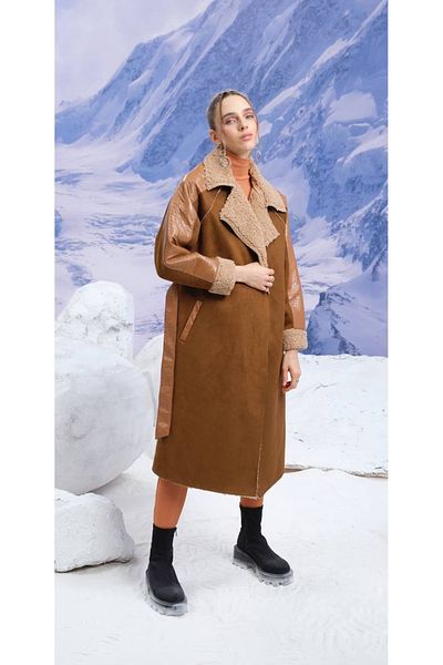 İLKCET MODA Γυναικείο παλτό με επένδυση από σουέντ και πλαστικοποιημένο