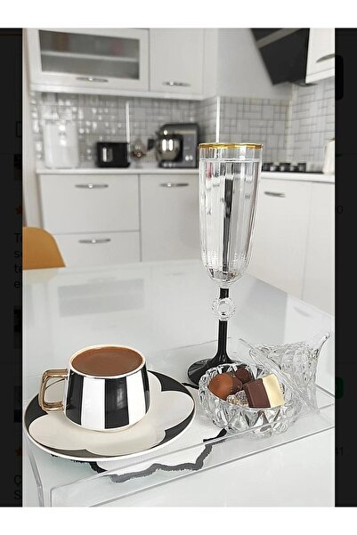 KEVSER GLASS Amore Fülüt 6 Adet Kahve Yanı Su Bardagı Siyah Ayak Paşabahçe