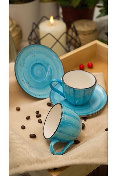 Heda Porselen Alya Hand Decor - 4 Piece 2 Person Porcelain Set, Blue