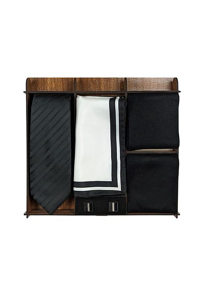1001 Kravat Men's Gift Set with Silk Tie Silk Handkerchief Metal Cufflinks Bamboo Socks