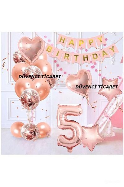 DÜVENCİ TİCARET Rose Gold Transparent Confetti Detailed Wet Balloon Set