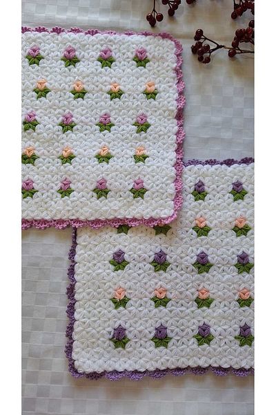SOUL BY A&B Lilac Lilac 2-Piece Bath Washcloth - Soft Hand-Knitted Bath Washcloth with Tulip Pattern and Flowers
