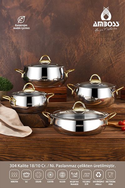 Amboss Stone Gold 8 Pieces - Stainless Steel and Induction Base Cookware Set