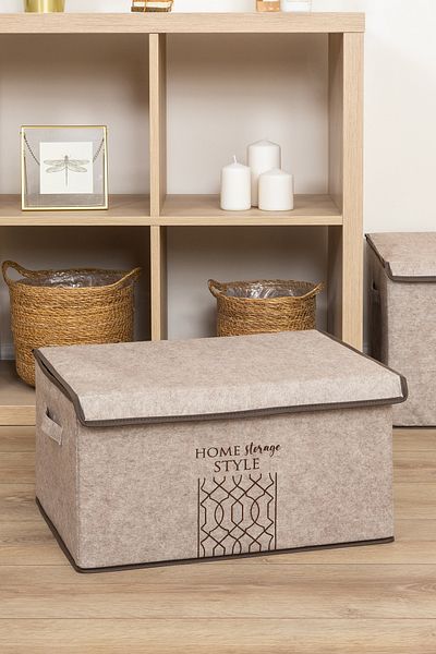 FORSACE Beige Maxi Box - 2-Piece Purpose, Felt Lid, Folding Clothes Bag Closet Organizer 47X37X24 cm