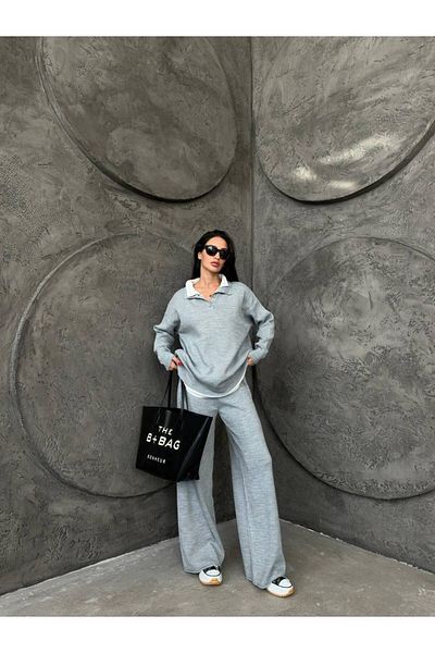 İLKCET MODA طوق القميص - طقم بدلة تريكو سفلية وعلوية
