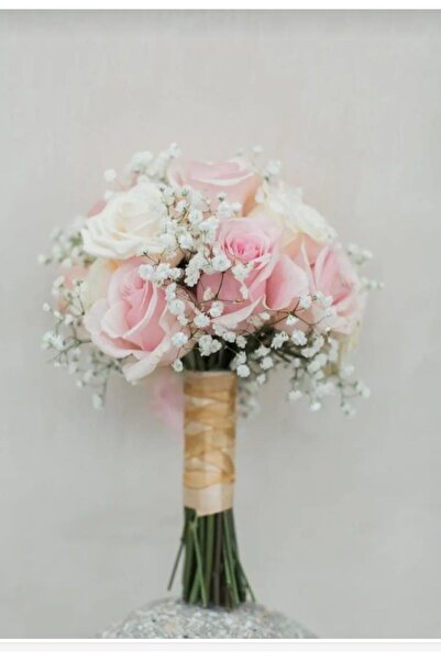 Merveparti pembe guller soft gelin buketi