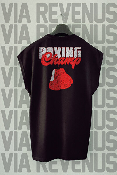 Vordevia Boxing Champ Sirt Printed - Tricou sport negru cu mâneci zero
