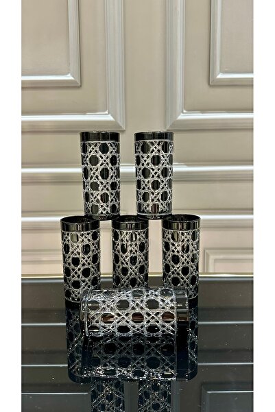 TURKUAZ ZÜCCACİYE Turkuaz Kristal Siyah Renk Petek Modeli Kesme El İşi Meşrubat Su Bardağı