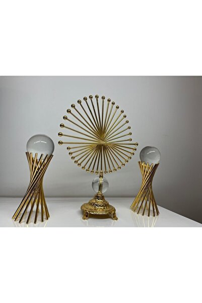 asellus 3 'lü Lüks ve Şık Golden Spiral Burgulu set Masa Dekoru - Modern Tasa...
