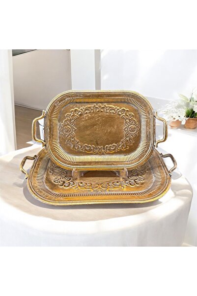 THE LİNSE Metal Dekoratif 2 li Tepsi Takımı