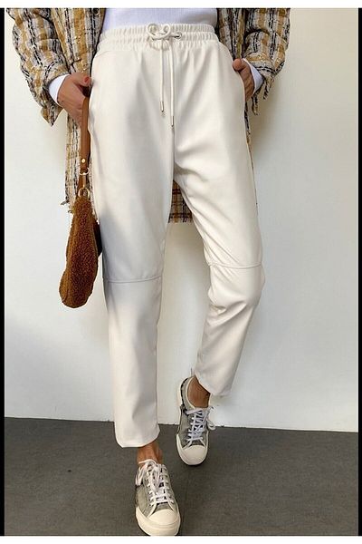Kese Pijama Leather Trousers - Lace-Up Waist, Knee Stitching Detail