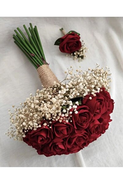 Merveparti Koyu Kırmızı Gül gelin çiçeği yaka cicegi ömürlük