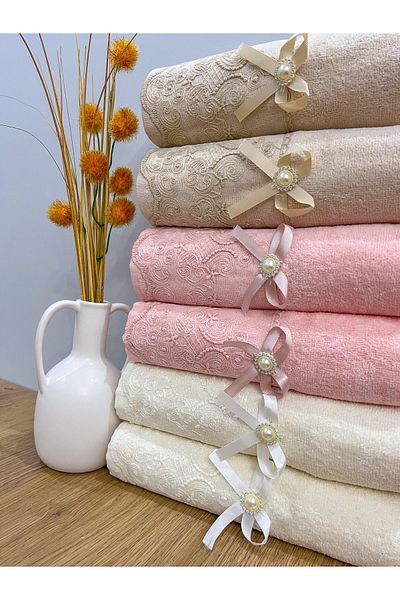 AYHANHOME Luxury Dowry - Guipure Κεντημένο και Φιόγκο 50x90 Πετσέτες Προσώπου Σετ 6 τεμαχίων