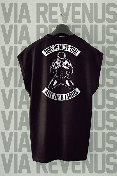 Vordevia Muay Thai Sons - Tricou sport negru imprimat pe spate, mânecă zero