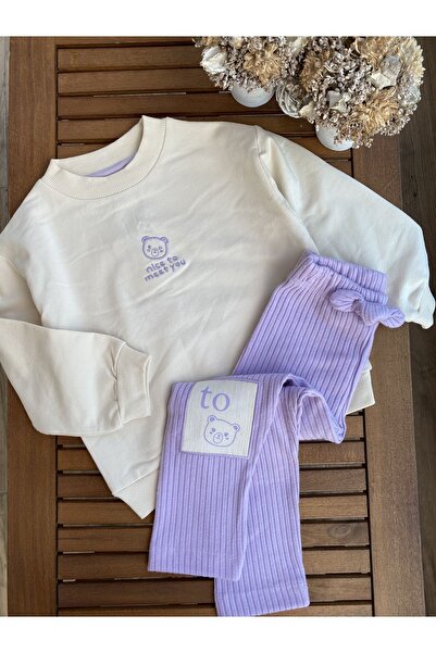 Baby Aden 2 Iplik Dokuma Nakışlı Şardonsuz Taytlı Okul Için Rahat Eşofman Kız...