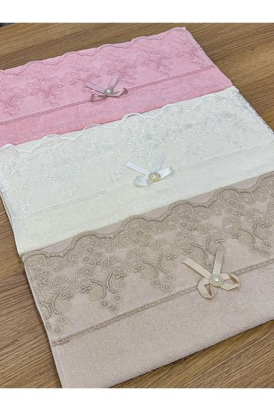 AYHANHOME Luxury Dowry - Guipure Κεντημένο και Φιόγκο 50x90 Πετσέτες Προσώπου Σετ 6 τεμαχίων