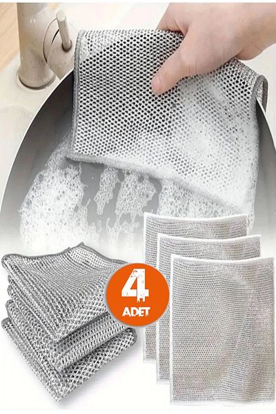 TİNEKE 4 Pieces of Dish Cloth with Wire - Scouring Wire, Multi-Purpose Multi-Fine Cleaning Brush