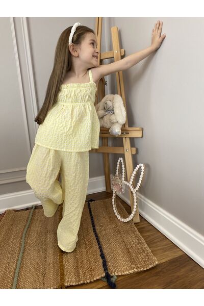 Baby Set de bretele cu fundă din țesătură napolitană pentru fete - galben Aden liliac, vichy, picior largi, 2-5 ani